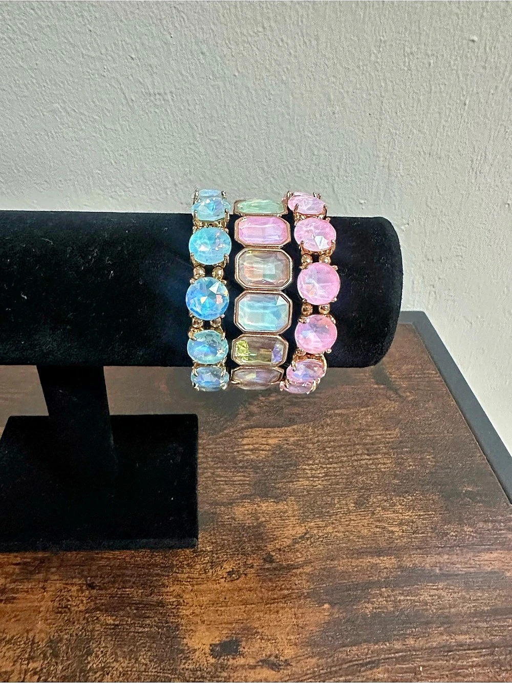 Set of Three  Gemstone Stretch Bracelets